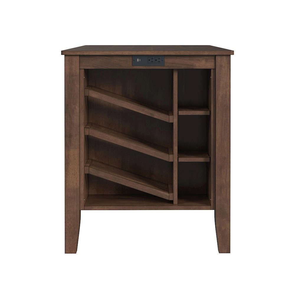 Veronica Kitchen Island & 2 Counter Stools with Dark Grey Fabric in Walnut. Picture 4