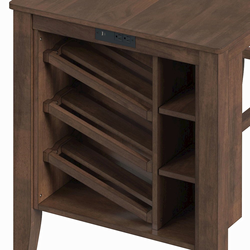 Veronica Kitchen Island & 2 Counter Stools with Dark Grey Fabric in Walnut. Picture 8
