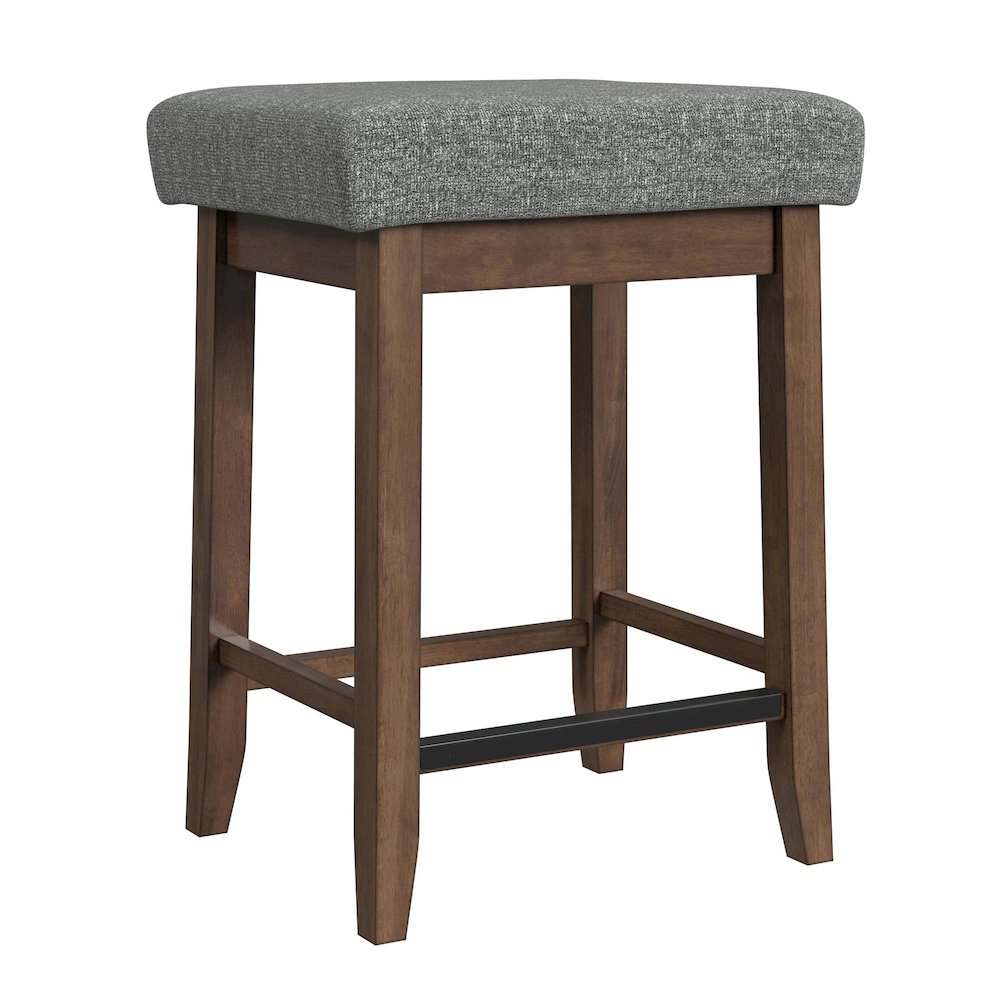 Veronica Kitchen Island & 2 Counter Stools with Dark Grey Fabric in Walnut. Picture 5