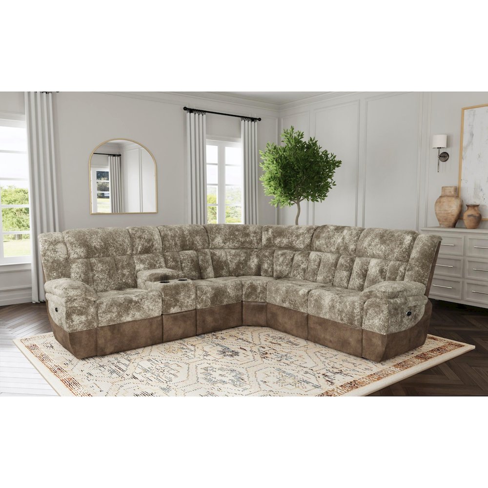 Celeste 6PC Motion Sectional Set in Dillon/Shire Cappuccino. Picture 5