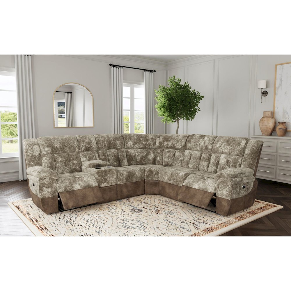 Celeste 6PC Motion Sectional Set in Dillon/Shire Cappuccino. Picture 6