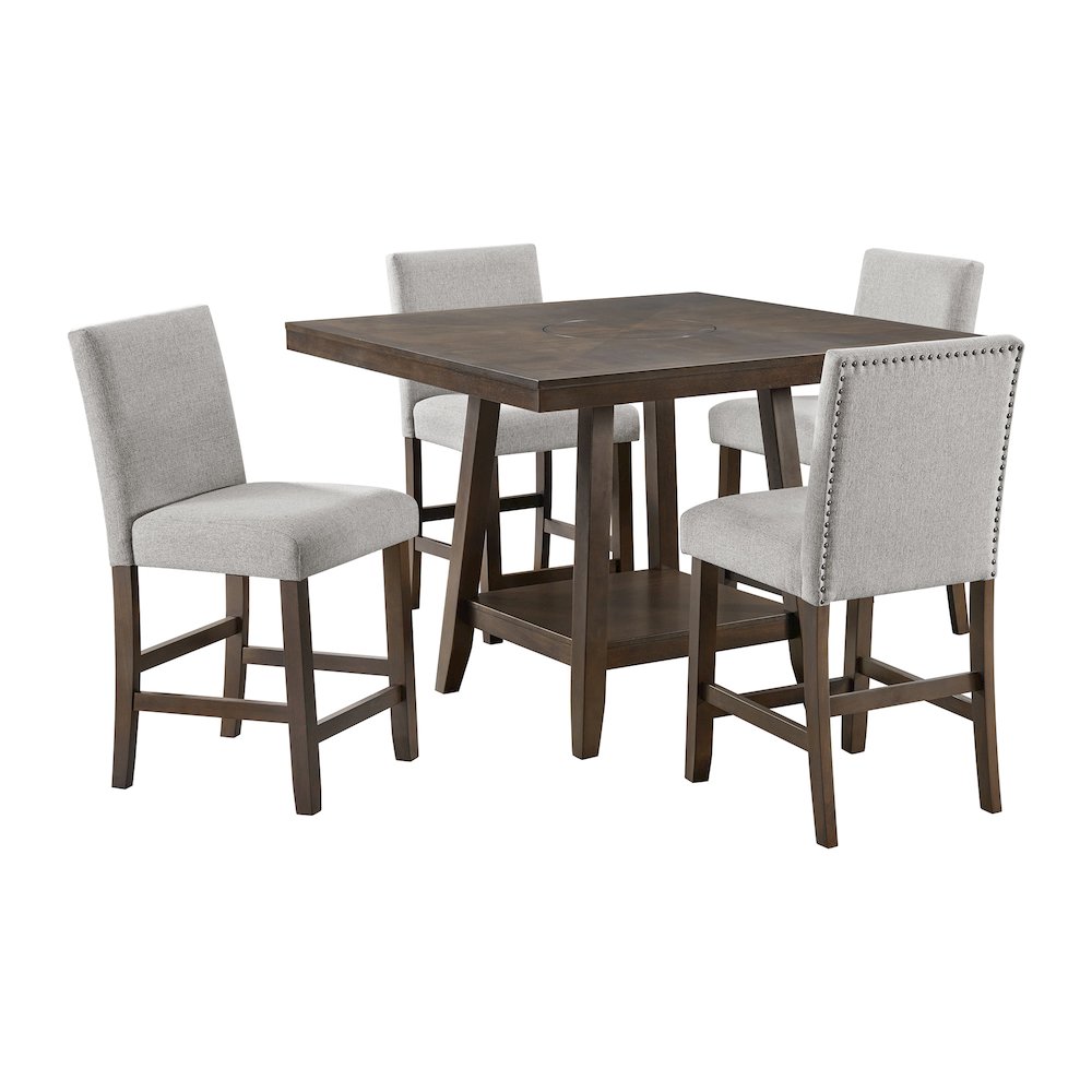 Hester  5PC Counter Height Dining Set in Brown-Table and Four Chairs. Picture 1