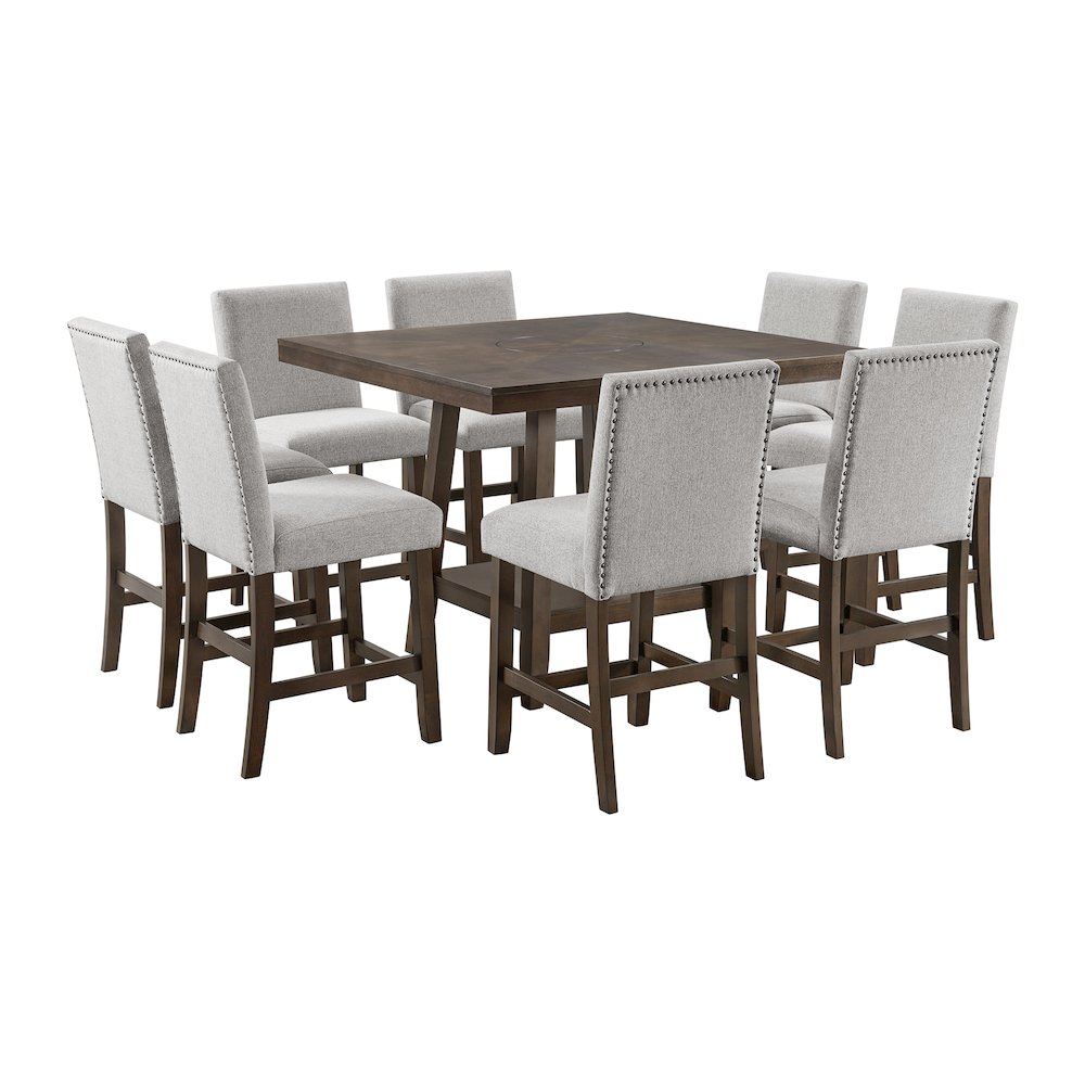 Hester 9PC Counter Height Dining Set in Brown-Table and Eight Chairs. Picture 1