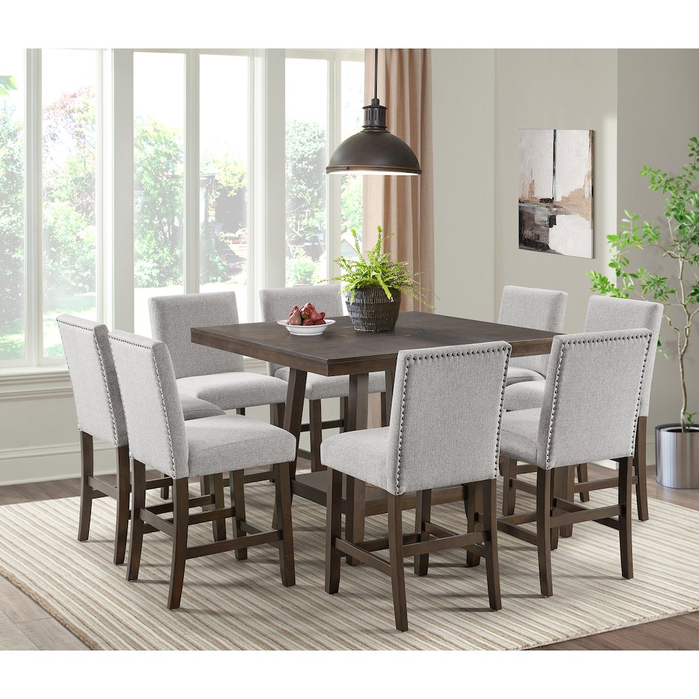 Hester 9PC Counter Height Dining Set in Brown-Table and Eight Chairs. Picture 11