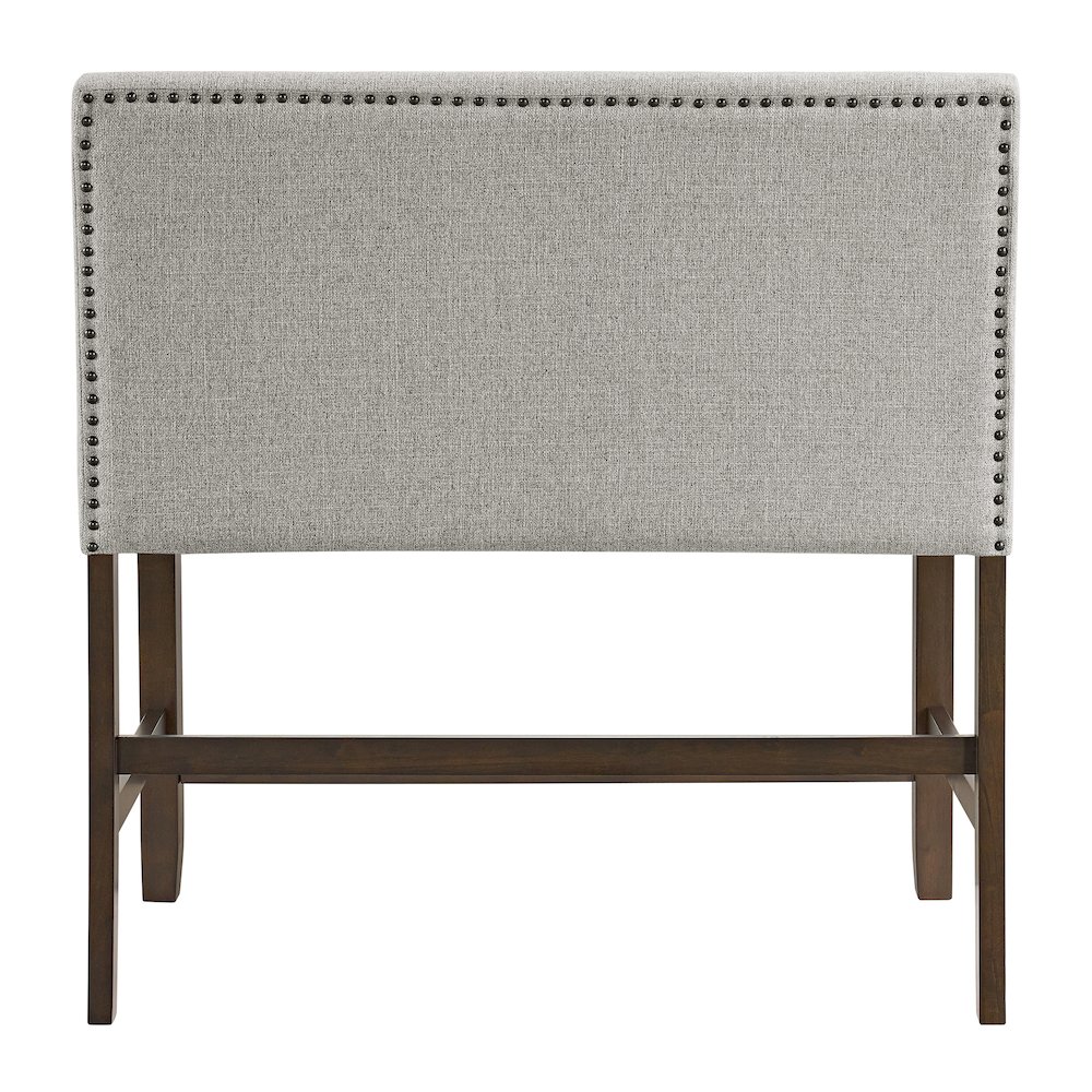 Hester Counter Bench with Upholstered Back and Grey Fabric in Brown. Picture 3