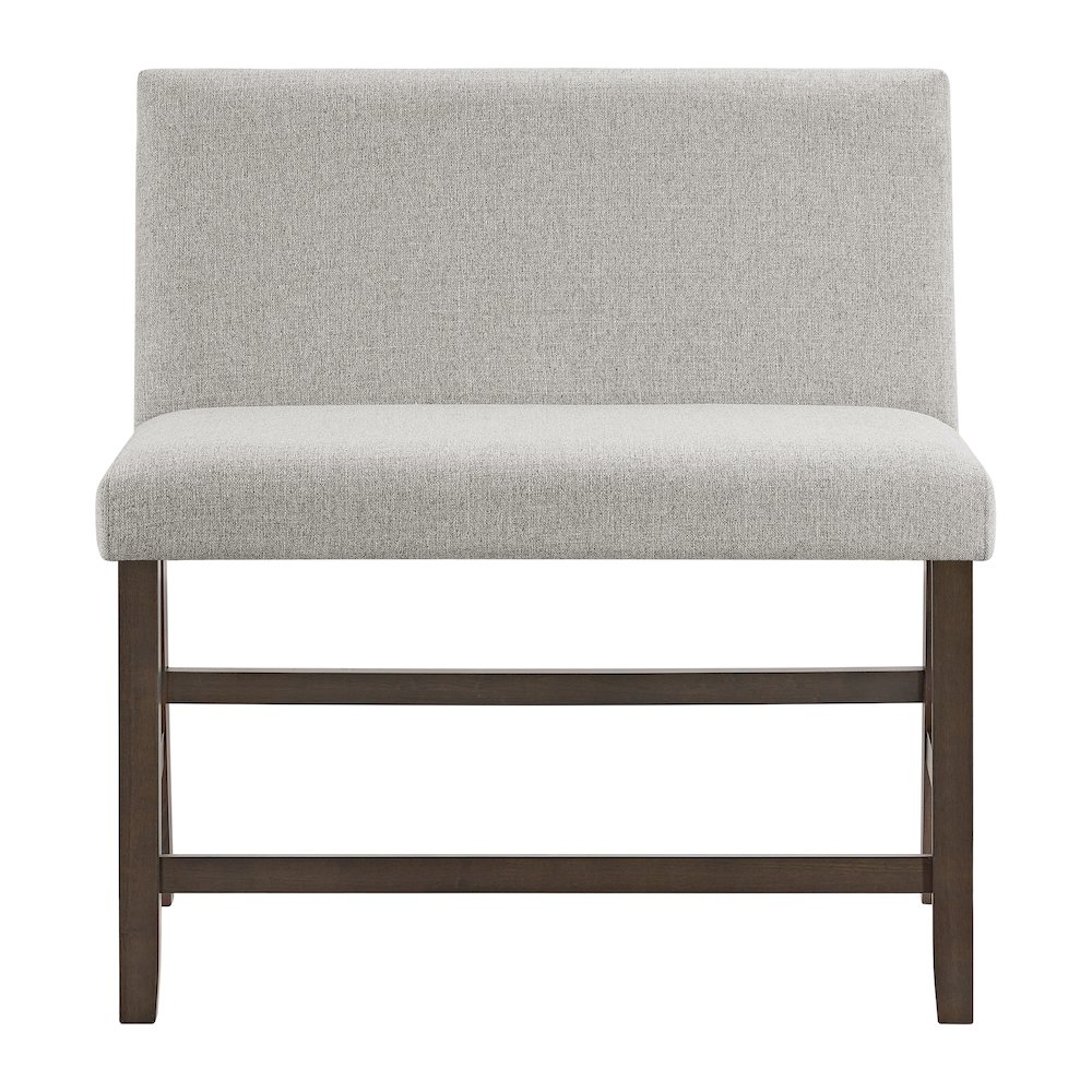 Hester Counter Bench with Upholstered Back and Grey Fabric in Brown. Picture 2