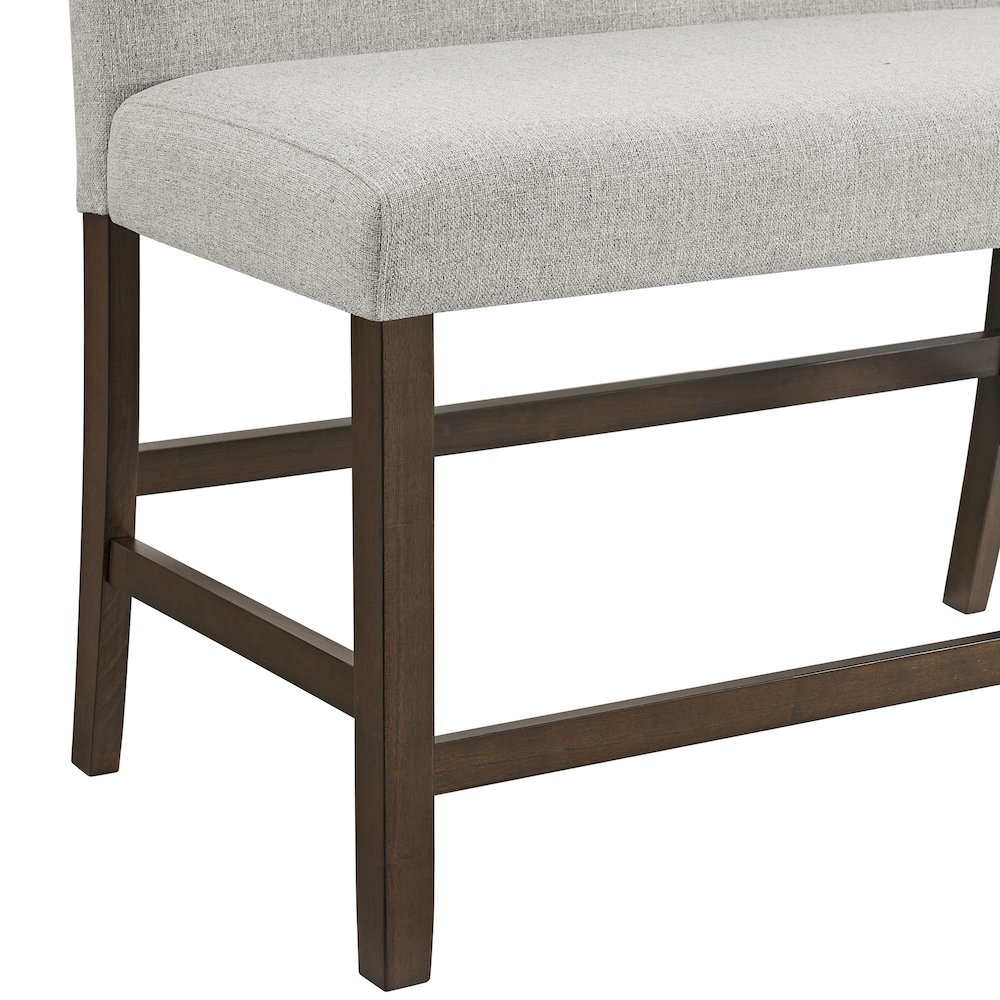 Hester Counter Bench with Upholstered Back and Grey Fabric in Brown. Picture 5