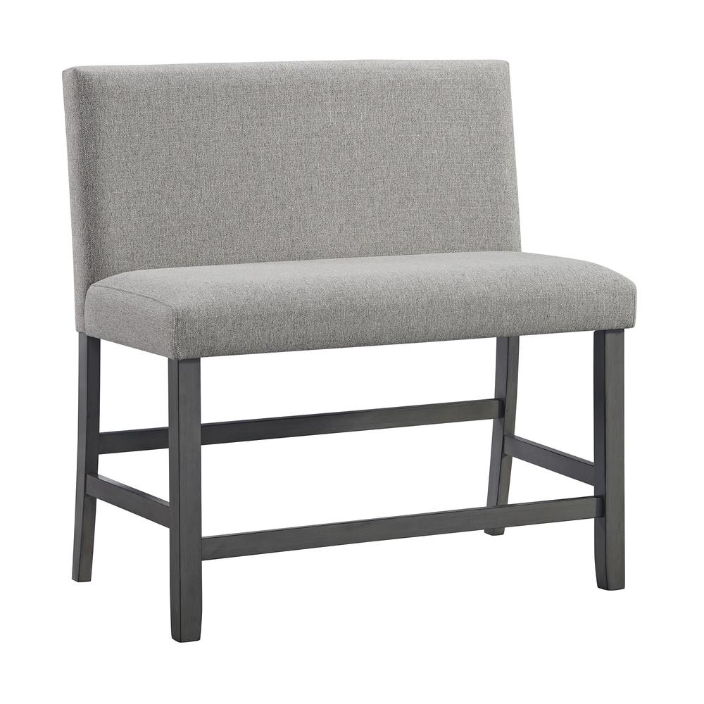 Hester Counter Bench with Upholstered Back and Grey Fabric in Grey. Picture 1