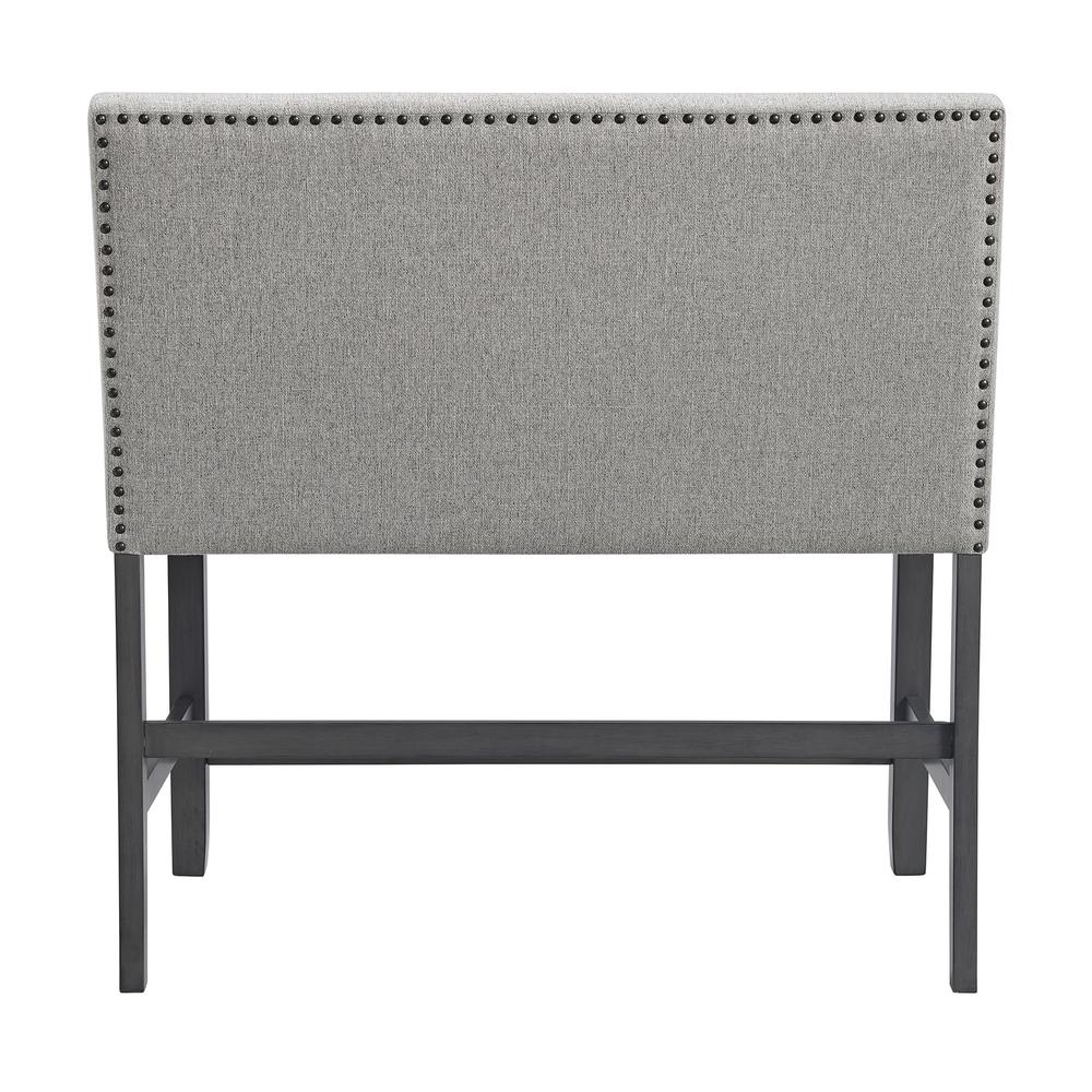 Hester Counter Bench with Upholstered Back and Grey Fabric in Grey. Picture 3