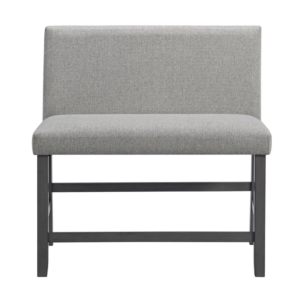 Hester Counter Bench with Upholstered Back and Grey Fabric in Grey. Picture 2