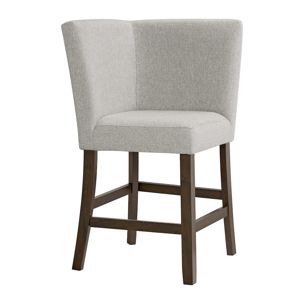 Hester Counter Corner Bench with Upholstered Back and Grey Fabric in Brown. Picture 1