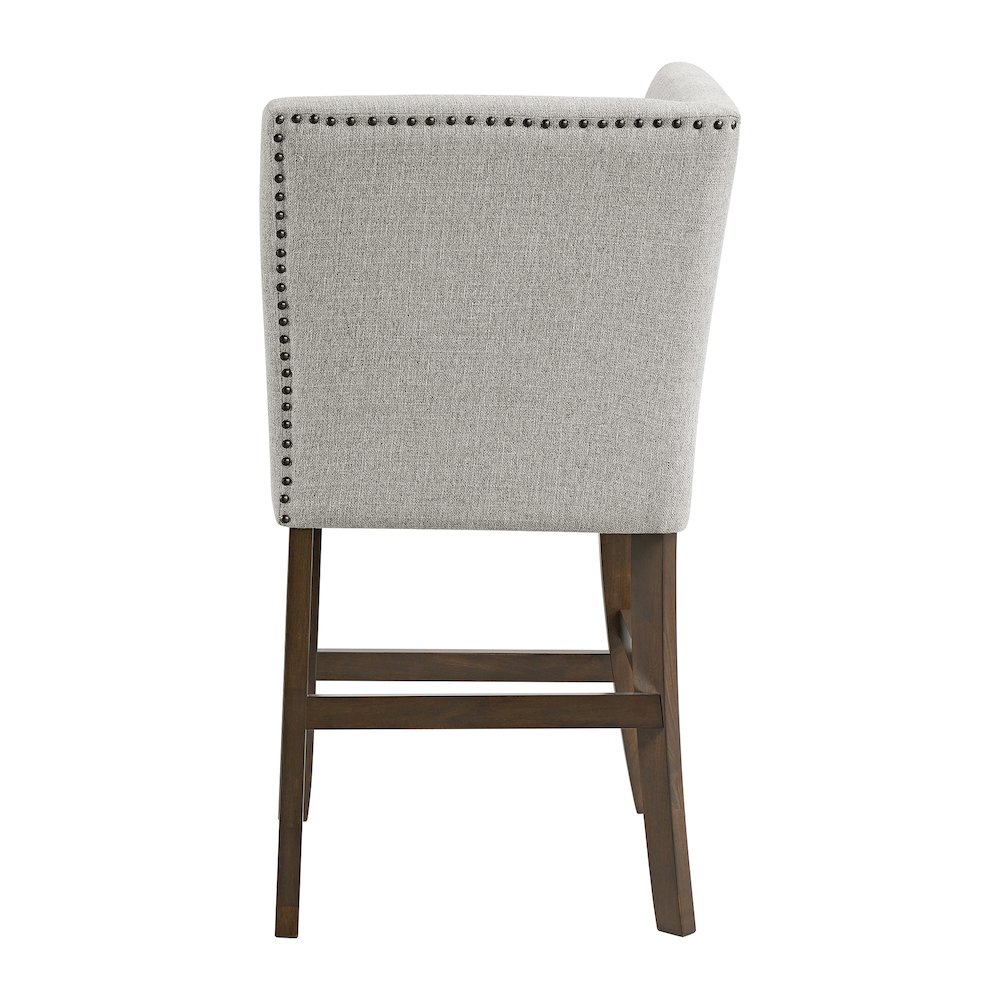 Hester Counter Corner Bench with Upholstered Back and Grey Fabric in Brown. Picture 3