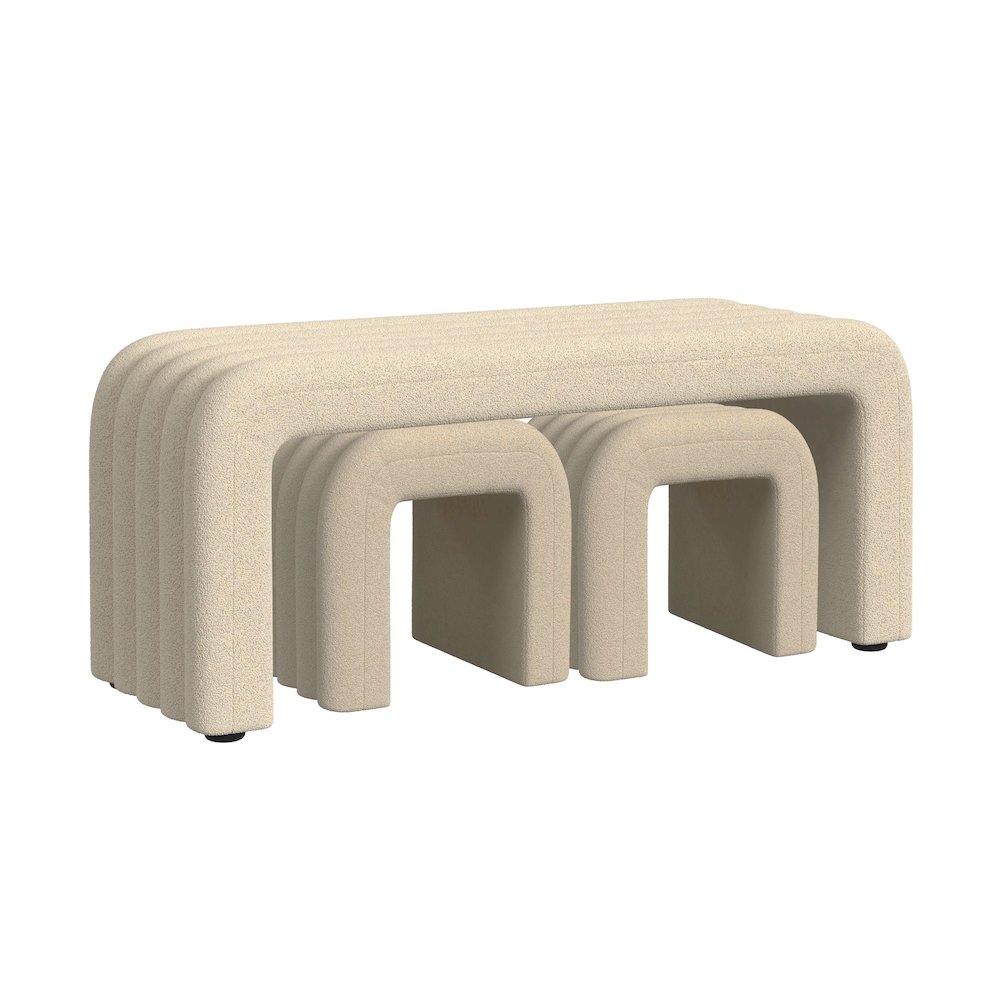 Seqouia Bench With 2 Stools in Ching Cream. Picture 1