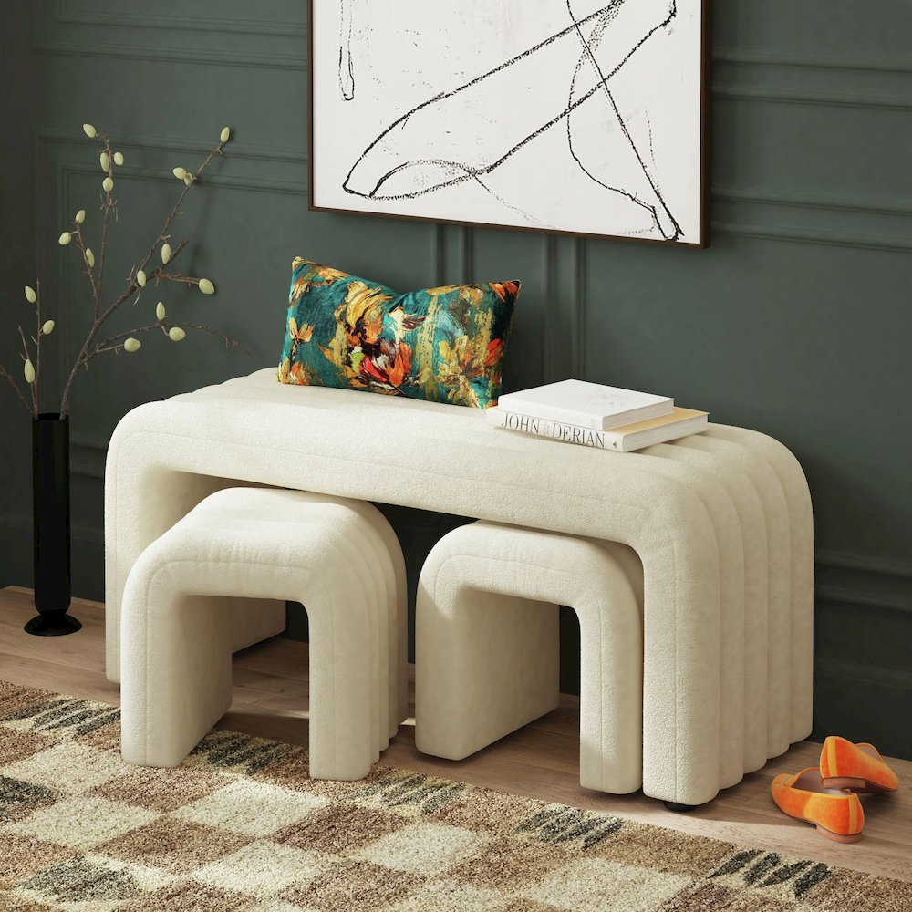 Seqouia Bench With 2 Stools in Ching Cream. Picture 8