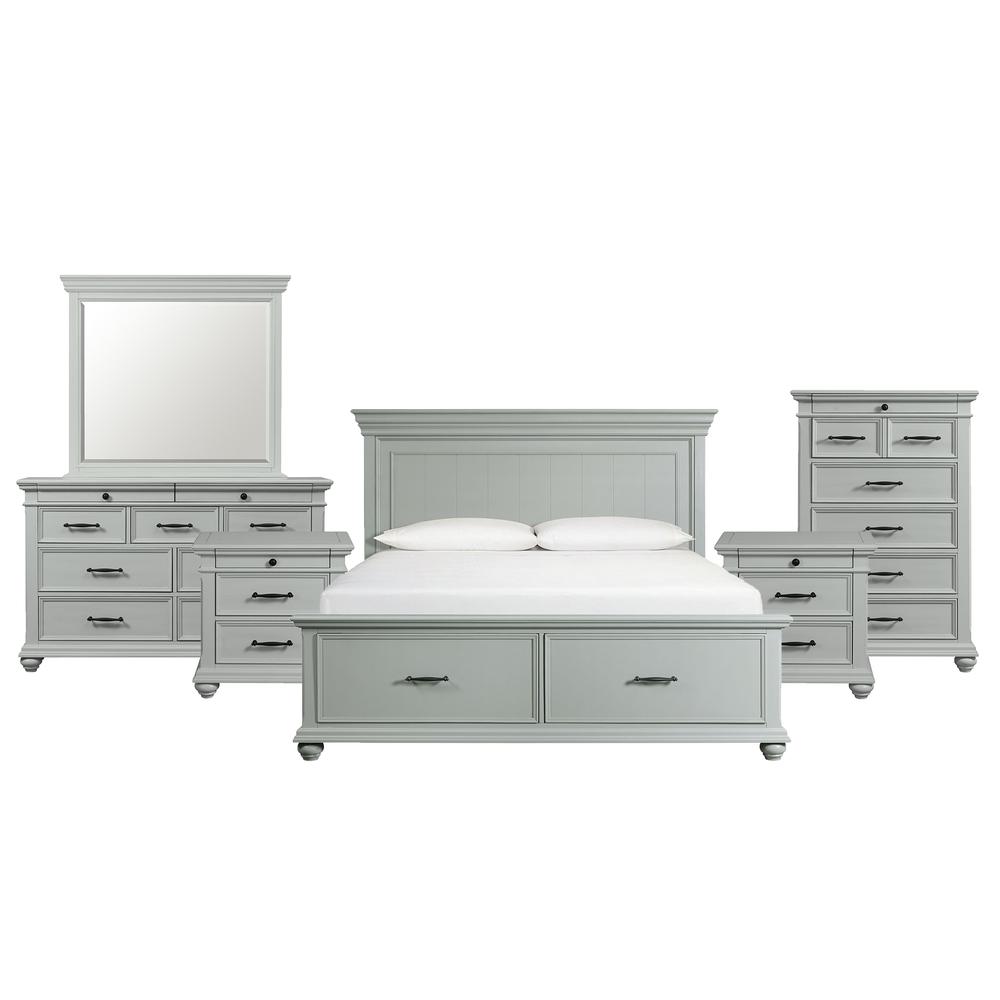 Brooks King Platform Storage 6PC Bedroom Set in Grey. Picture 1