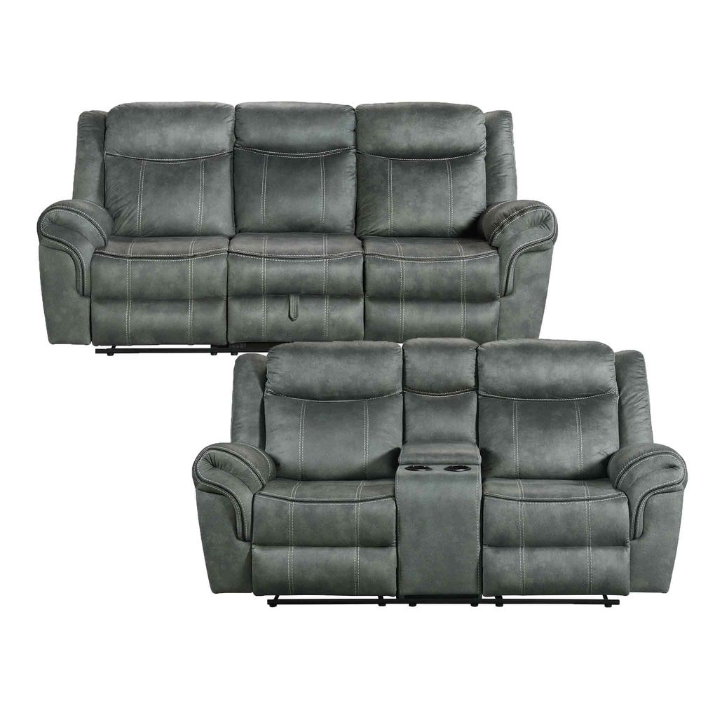 Tasso 2PC Living Room Set in FB367 Charcoal-Sofa & Loveseat. Picture 1