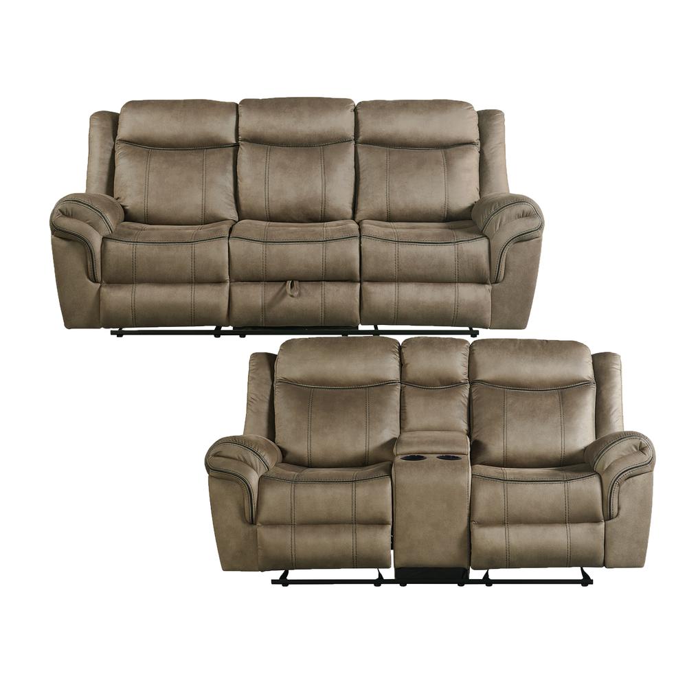 Tasso 2PC Living Room Set in T101 Brown-Sofa & Loveseat. Picture 1
