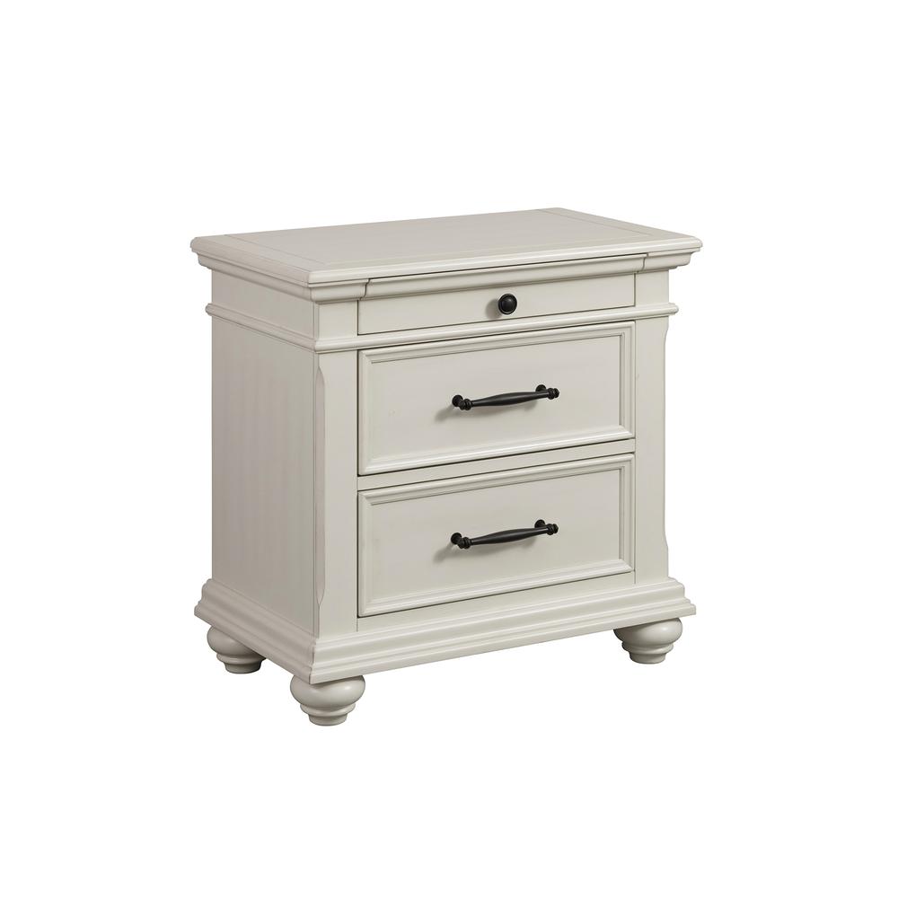 White 3-Drawer Nightstand with USB Ports. Picture 1