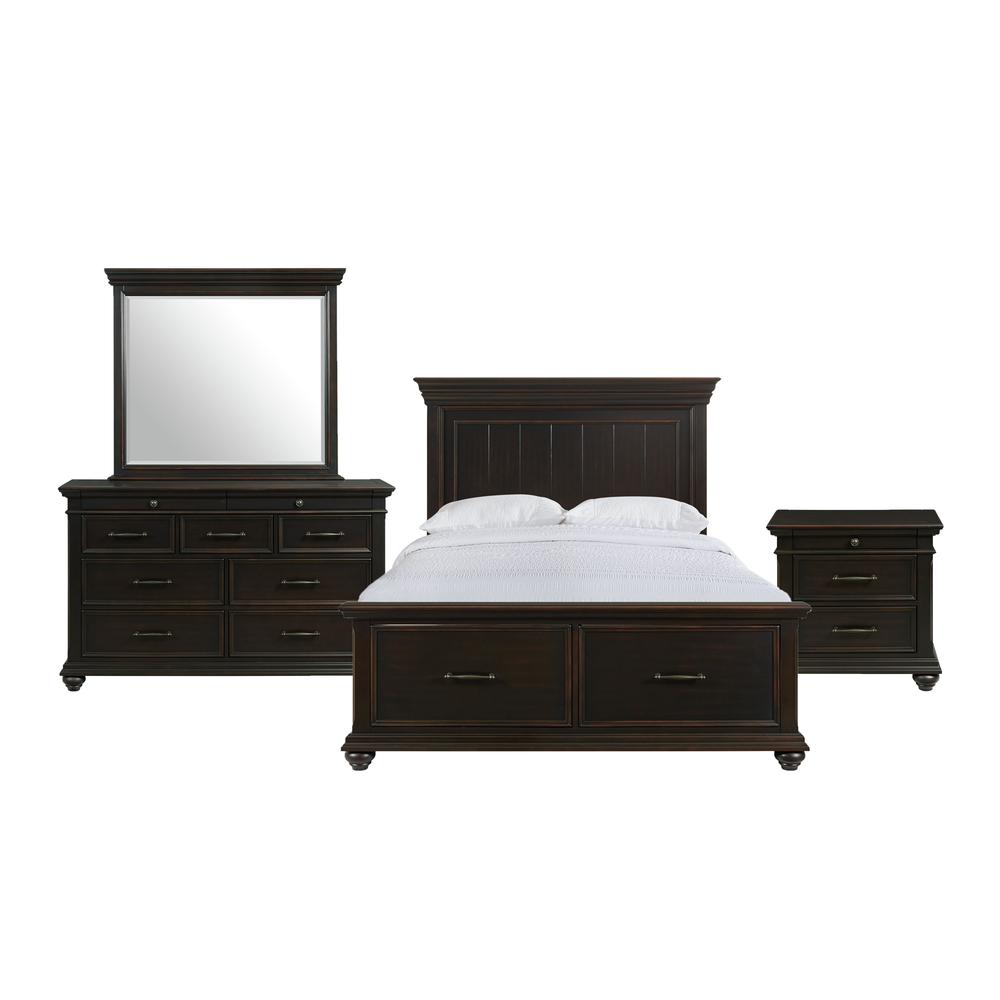 Brooks Queen Platform Storage 4PC Bedroom Set in Black. Picture 1