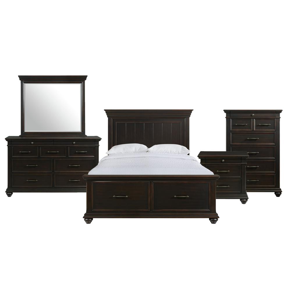 Brooks Queen Platform Storage 5PC Bedroom Set in Black. Picture 1