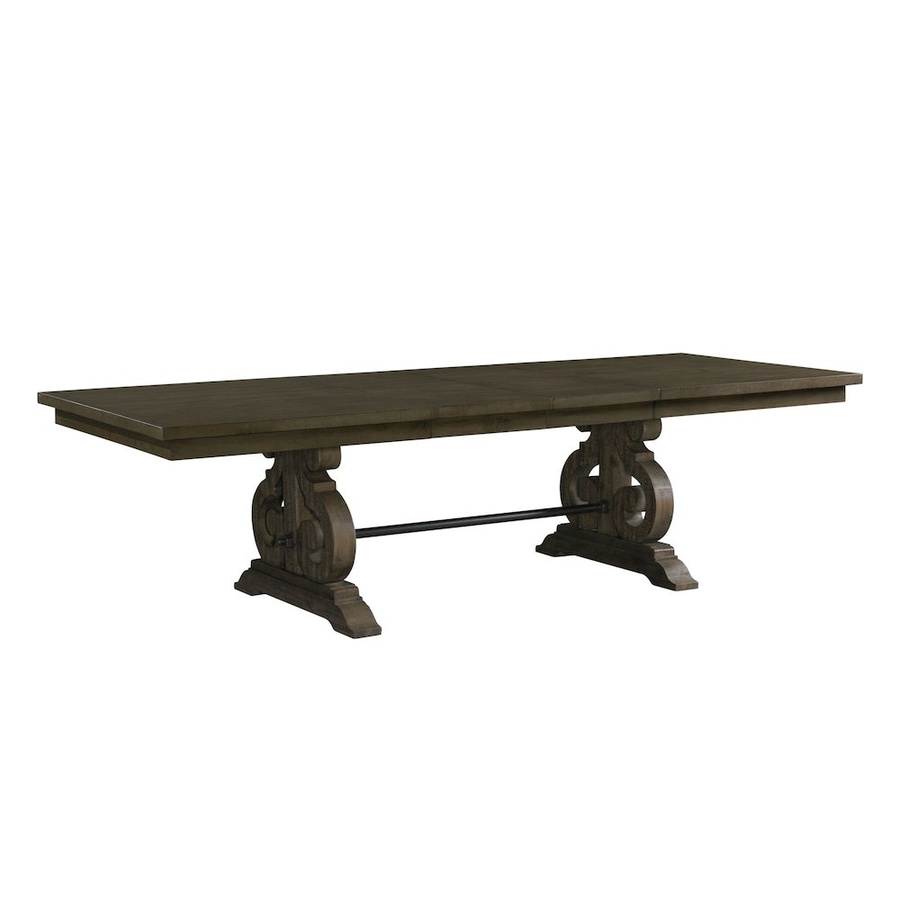 Stanford 6PC Dining Set in Charcoal-Table, 4 Wooden Swirl Back Side Chairs,Bench. Picture 1