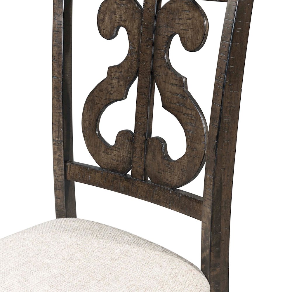 Stanford 6PC Dining Set in Charcoal-Table, 4 Wooden Swirl Back Side Chairs,Bench. Picture 5