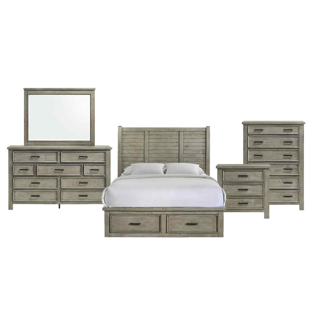 Damen Queen Storage 5PC Bedroom Set in Drift Grey. Picture 1