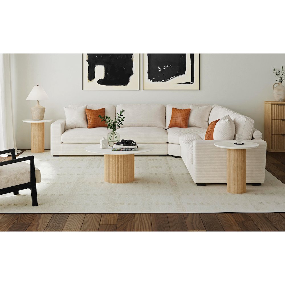 Sutton Round End Table with White Faux Marble Top and Base in Natural. Picture 2