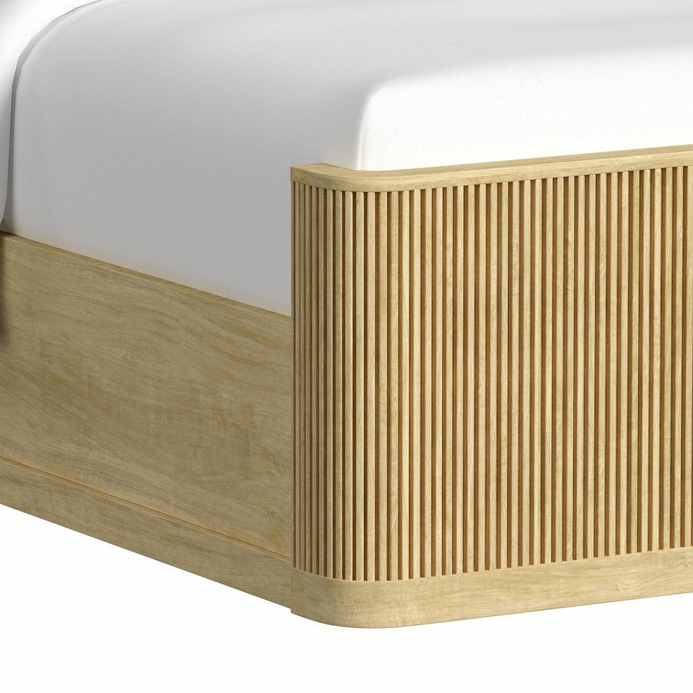 Sutton Queen UPH Bed with White Fabric in Natural. Picture 5