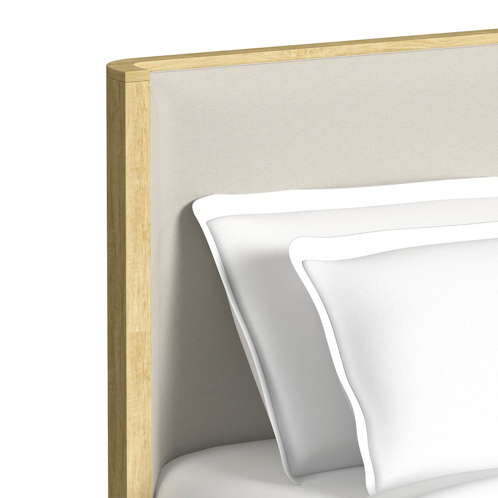 Sutton Queen UPH Bed with White Fabric in Natural. Picture 4