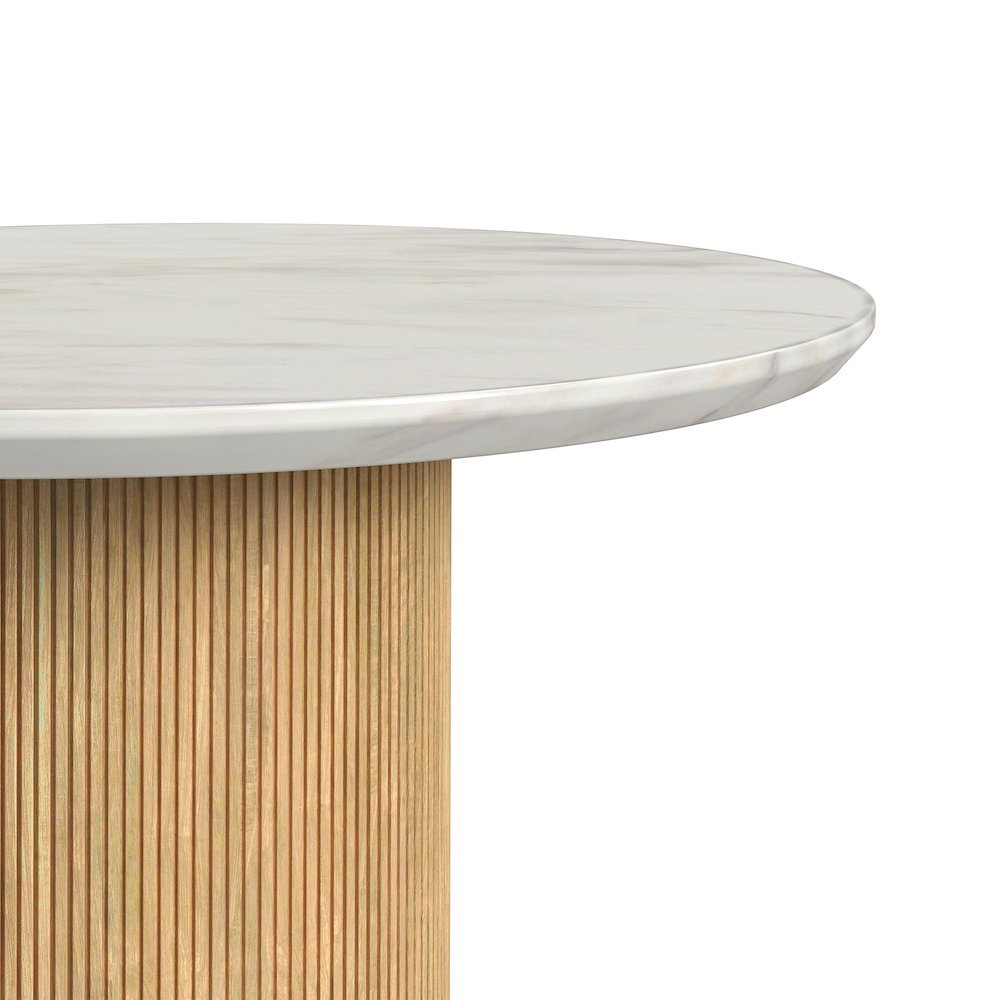 Sutton Round End Table with White Faux Marble Top and Base in Natural. Picture 5