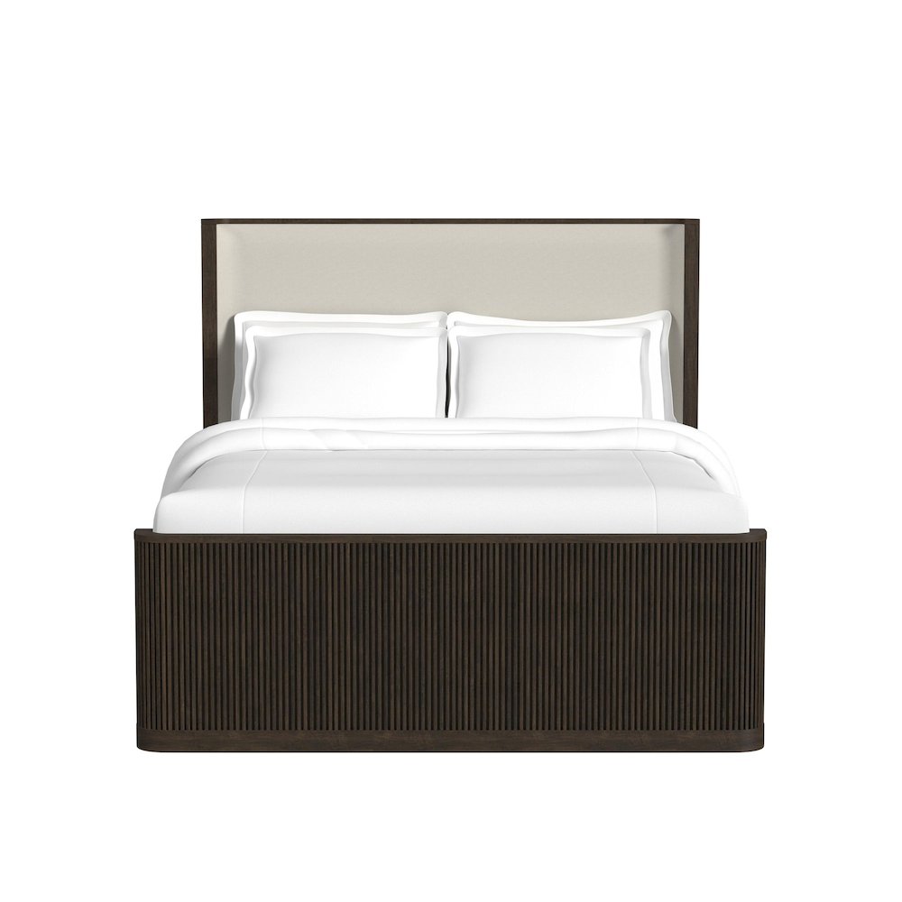 Sylvie Queen UPH Bed with White Fabric in Dark Brown. Picture 2