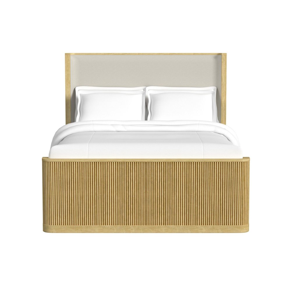 Sutton Queen UPH Bed with White Fabric in Natural. Picture 3