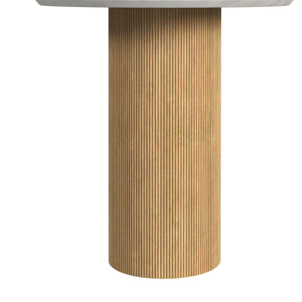 Sutton Round End Table with White Faux Marble Top and Base in Natural. Picture 6