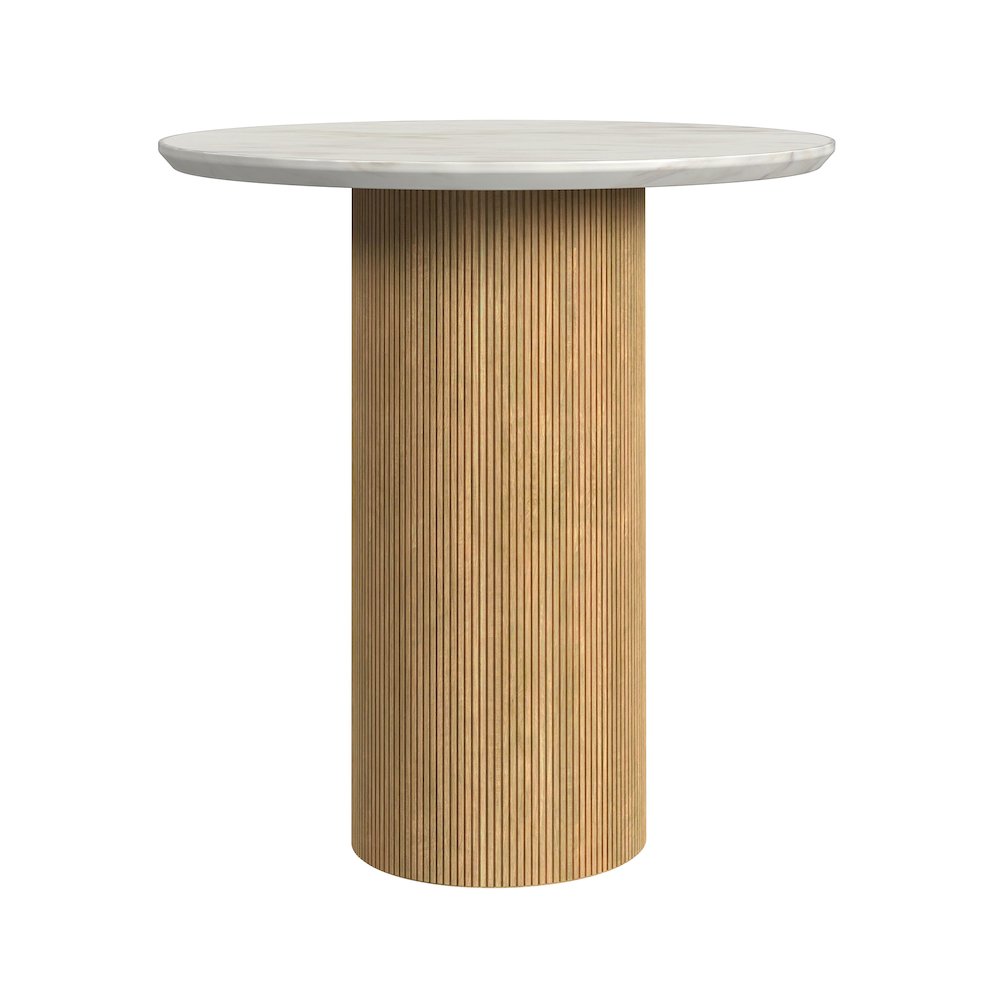 Sutton Round End Table with White Faux Marble Top and Base in Natural. Picture 1