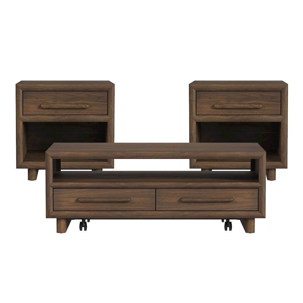 Perth 3PC Occasional Table Set in Brown-Coffee Table & Two End Tables. Picture 1