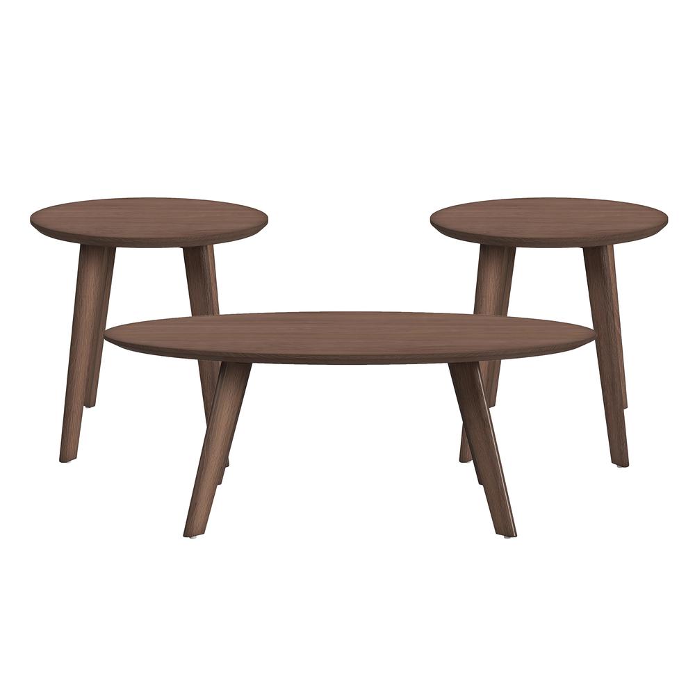 Nicco Three Pack Occasional Set with Coffee Table and 2 End Tables in Walnut. Picture 1