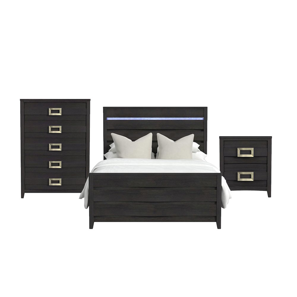 Tobias Full 3PC Bedroom Set with LED in Black. Picture 1