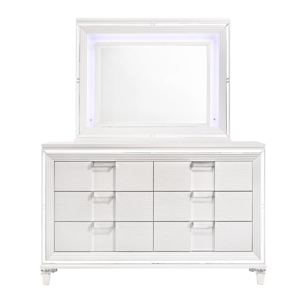 Charlotte 6-Drawer Dresser w/ Mood Lighting Mirror in White. Picture 2