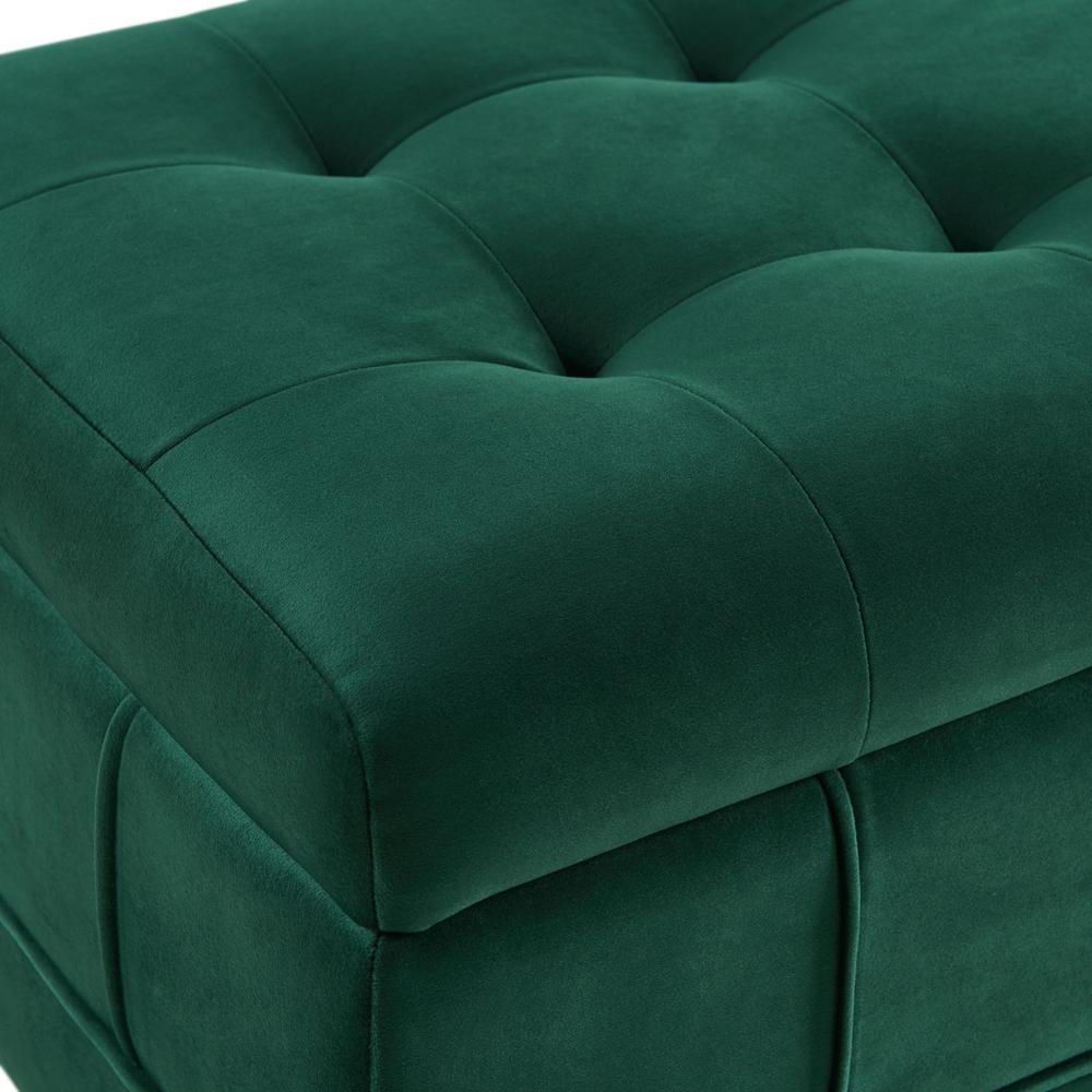 Green Tufted Storage Ottoman Bench with Rubberwood Frame for Entryway. Picture 9