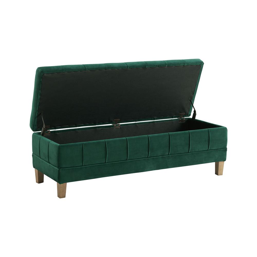 Green Tufted Storage Ottoman Bench with Rubberwood Frame for Entryway. Picture 8