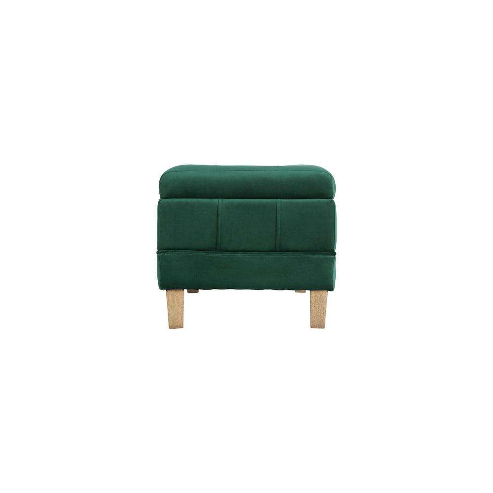 Green Tufted Storage Ottoman Bench with Rubberwood Frame for Entryway. Picture 4