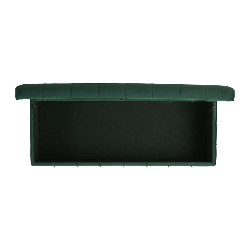 Green Tufted Storage Ottoman Bench with Rubberwood Frame for Entryway. Picture 7