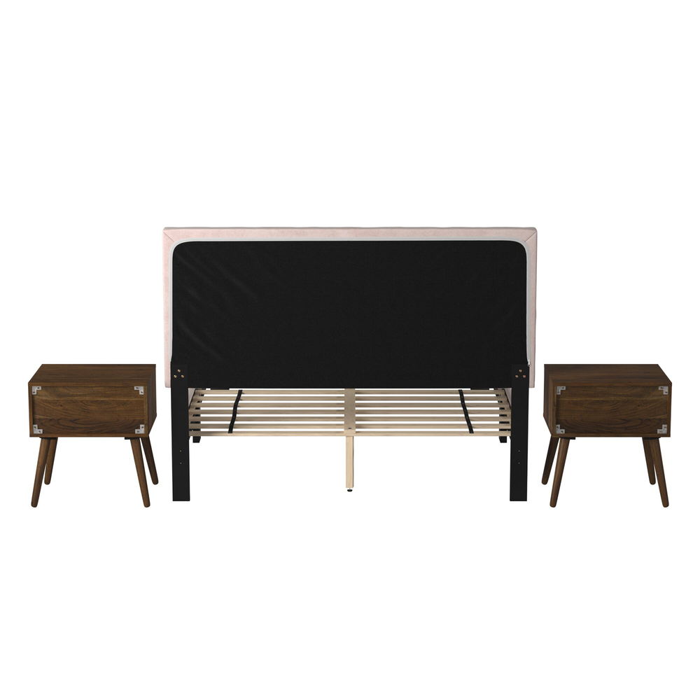 Colbie Upholstered Queen Platform Bed iWith Nightstands in Blush. Picture 6