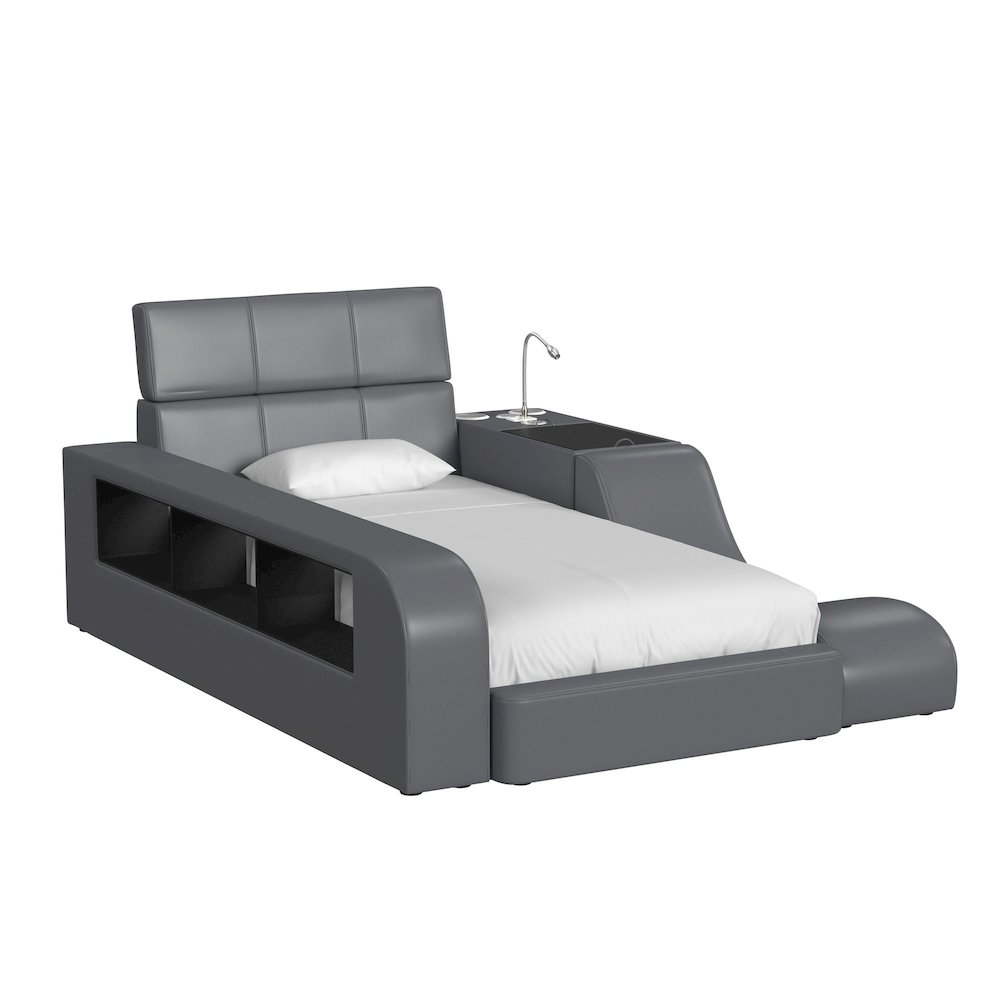Booker Twin Transformer Bed with Electronic Features in Grey PU. Picture 1
