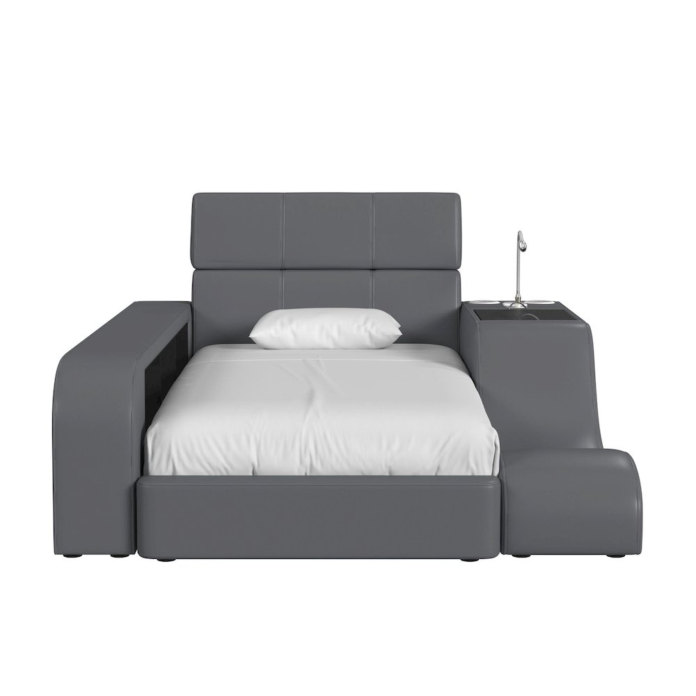 Booker Twin Transformer Bed with Electronic Features in Grey PU. Picture 2