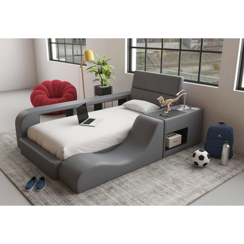 Booker Twin Bed in Grey PU. Picture 3