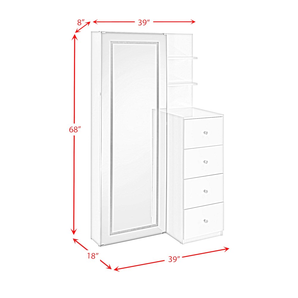 Alberta  Floor Mirror With Storage in White. Picture 14