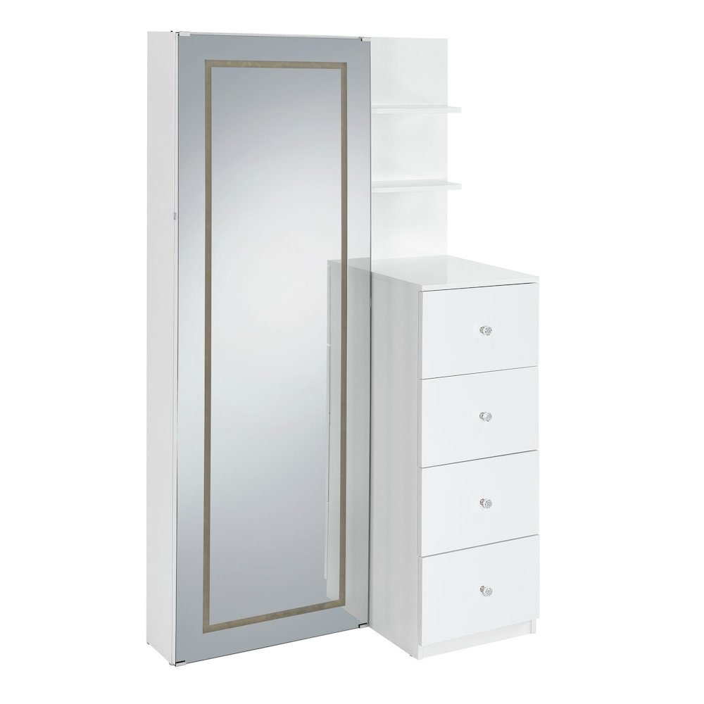 Alberta  Floor Mirror With Storage in White. Picture 1