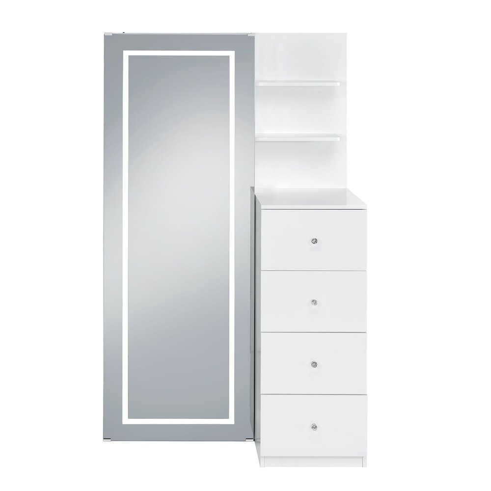 Alberta  Floor Mirror With Storage in White. Picture 4